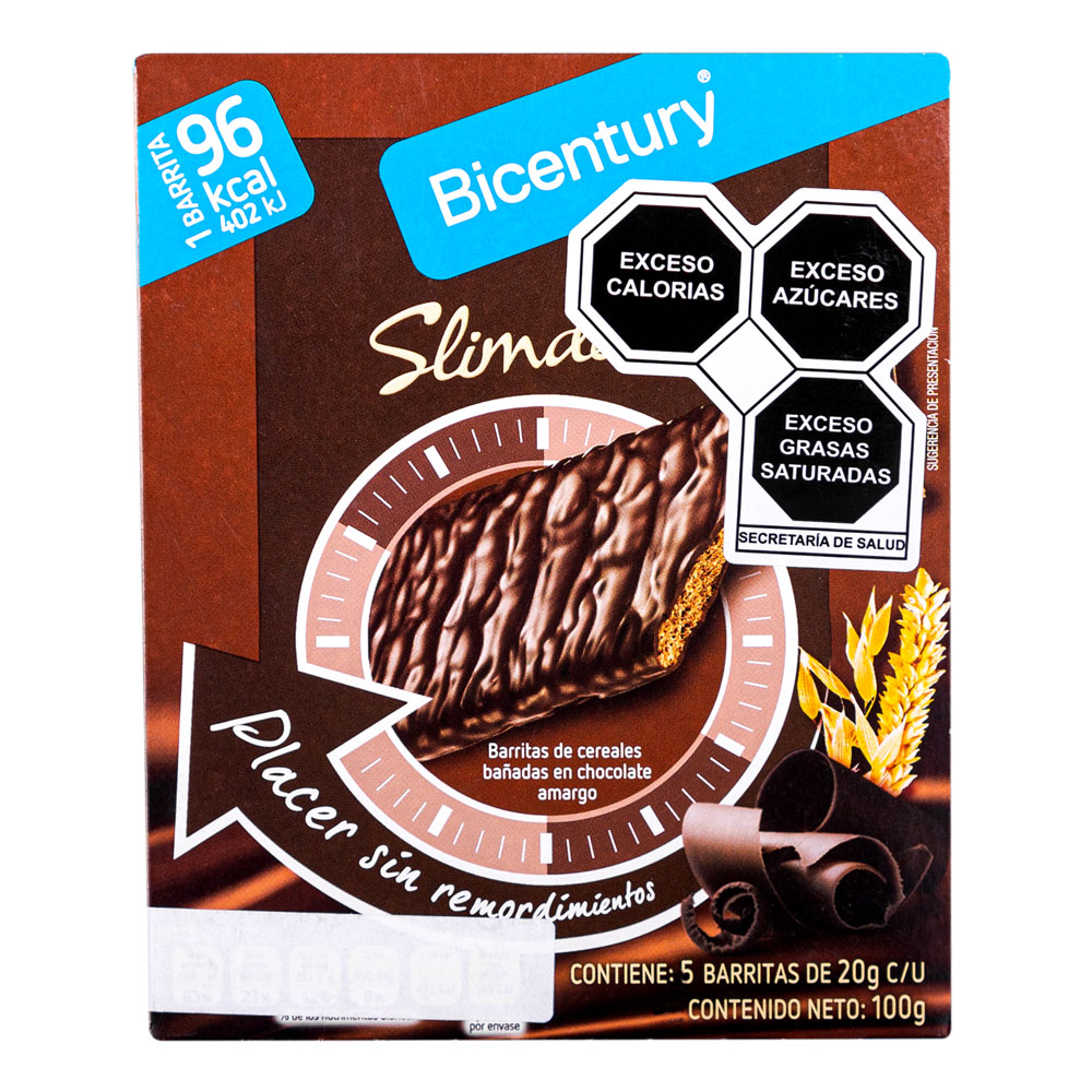 BARRA DE CEREAL BICENTURY CON CHOCOLATE NEGRO 100G